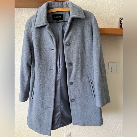 London Fog Jackets & Blazers - London Fog Pea Coat Wool Blend Grey/Blue Color Small